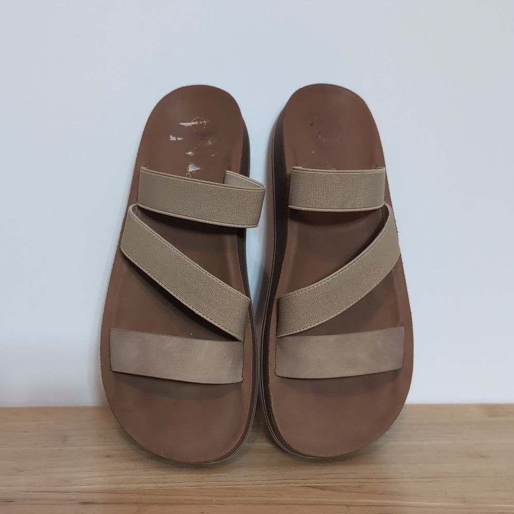 Strappy Elastic Nude Tan Sandals Shoes - Picture 2 of 4